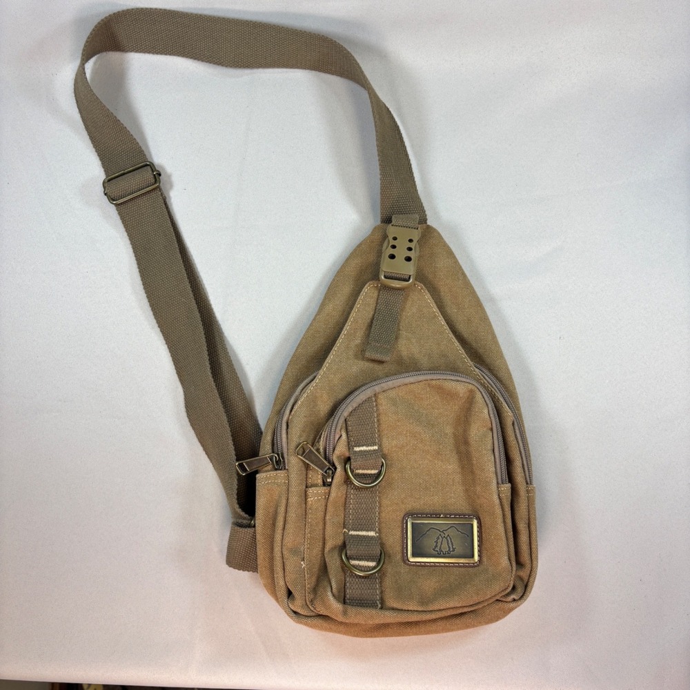 Canvas Sling Bag Unisex Tan Tactical Crossbody Hiking Travel Utility Pack